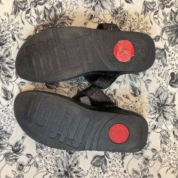 FITFLOP Sz 11 Lottie Thong Slip On Shimmery Crystal Encrusted Slip On Sandals - Picture 14 of 14